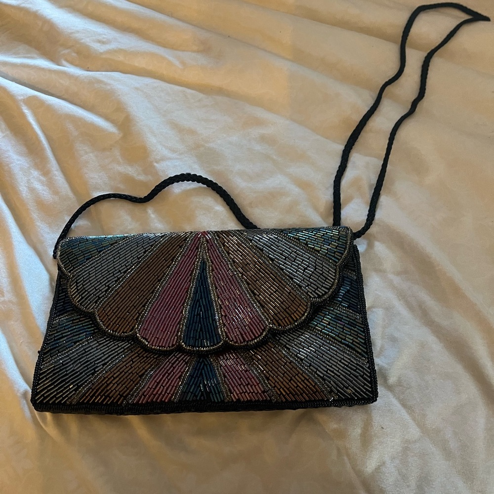Beaded Multicolor Shell Flap Crossbody Bag - Unbranded